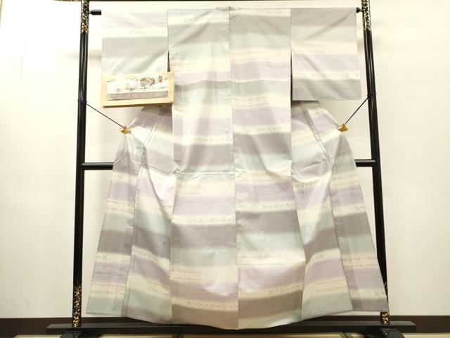 平和屋着物▽本場大島紬 単衣 横段文 夢おりの郷謹製 証紙付き 正絹 逸品 DABH7421fe
