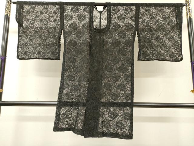 平和屋着物▽道行コート スリーシーズン 春夏秋 塵除け 総レース 草花 黒地 DABH7428fe
