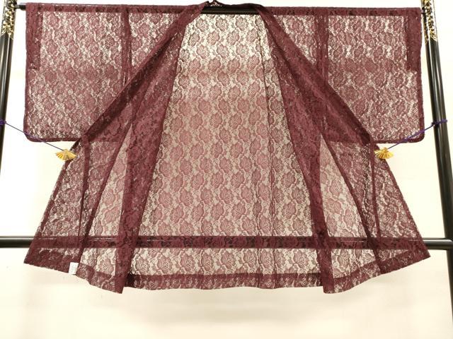 平和屋着物▽道中着 スリーシーズン 春夏秋 塵除け 総レース 洋花文 暗紅色 洗える着物 DABH7430fe