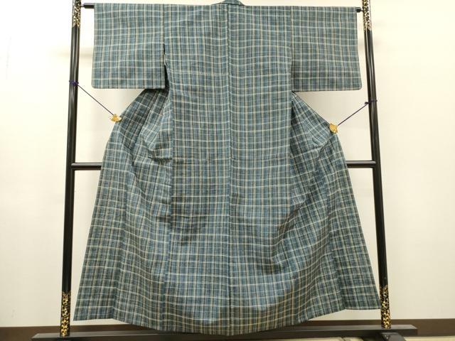 平和屋着物▽上質な紬 単衣 格子 正絹 逸品 DABH7439fe