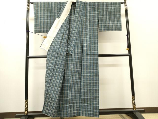 平和屋着物▽上質な紬 単衣 格子 正絹 逸品 DABH7439fe