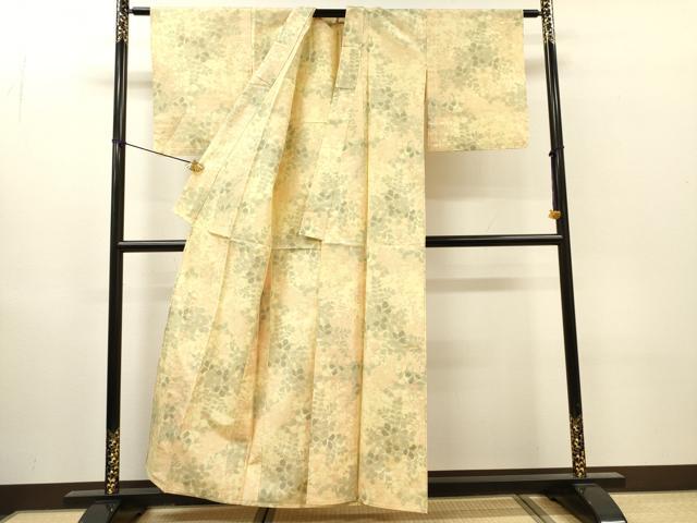 平和屋着物▽上質な紬 単衣 草花 正絹 逸品 DABH7440fe