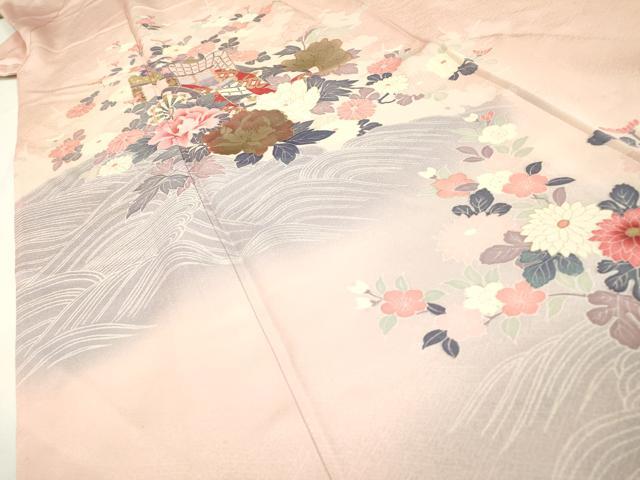 平和屋着物▽訪問着 単衣 御所車花文 暈し染 金彩 正絹 逸品 DABH7452fe