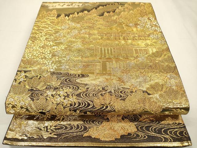 平和屋着物▼京の名門 じゅらく謹製 六通柄袋帯 古都京勝錦繍絵巻 金閣箔 正絹 逸品 DABH7474fe