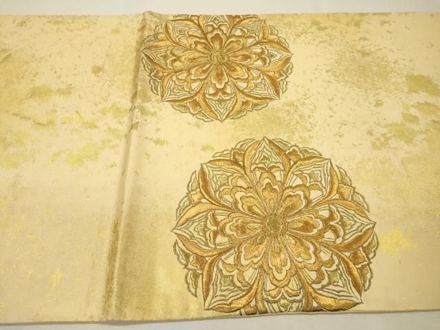 平和屋着物▼太鼓柄袋帯 総刺繍 正倉院花唐草文 金銀糸 引箔 正絹 逸品 DABH7480fe