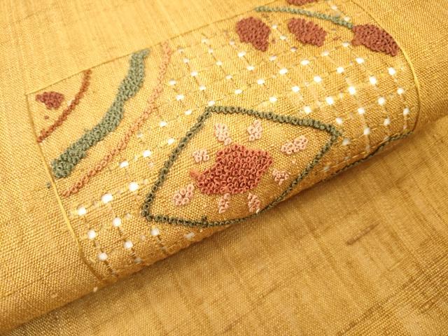 平和屋着物●中国三大刺繍 スワトウ刺繍 汕頭刺繍 相良刺繍 総刺繍 九寸開き名古屋帯 紬地 色紙洋花文 正絹 逸品 DABH7488fe