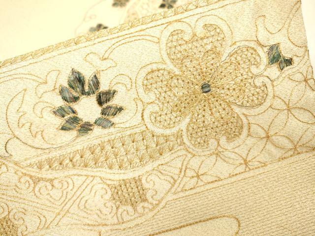 平和屋着物▼中国三大刺繍 スワトウ刺繍 汕頭刺繍 総刺繍 綴れ 太鼓柄袋帯 吉祥飛鳥花文 金糸 正絹 逸品 DABH7493fe