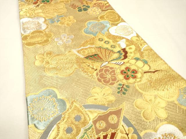 平和屋着物▼六通柄袋帯 梅花能衣蝶文 優雅 金銀糸 正絹 逸品 DABH7496fe