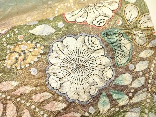 平和屋着物▼太鼓柄袋帯 絞り 辻が花 金糸 正絹 逸品 DABH7513fe