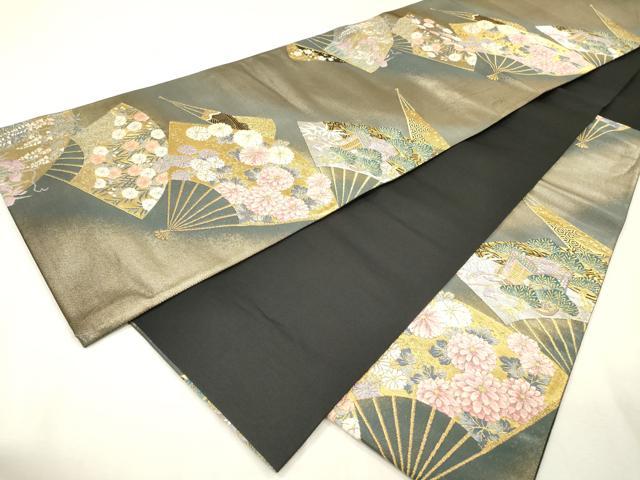 平和屋着物▼六通柄袋帯 唐織 扇面御所車花文 金銀糸 引箔 正絹 逸品 DABH7530fe