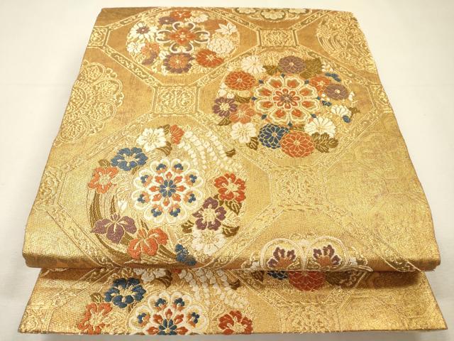 平和屋着物▼両面 六通柄袋帯 唐織 蜀江正倉院花文 金糸 正絹 逸品 DABH7532fe