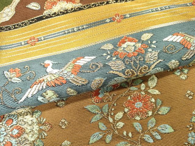 平和屋着物▼六通柄袋帯 唐織 横段正倉院花鳥文 金銀糸 正絹 逸品 DABH7544fe