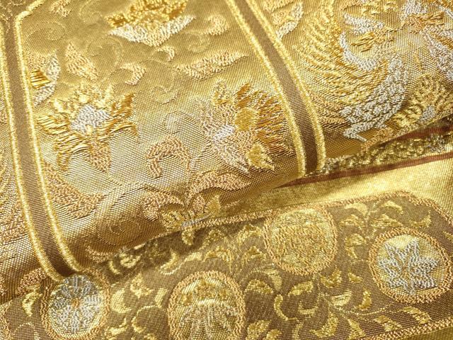 平和屋着物▼六通柄袋帯 向かい鳥花唐草文 金銀糸 引箔 正絹 逸品 DABH7547fe
