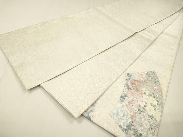 平和屋着物▼綴れ 太鼓柄袋帯 地紙孔雀花文 銀糸 正絹 逸品 DABH7557fe
