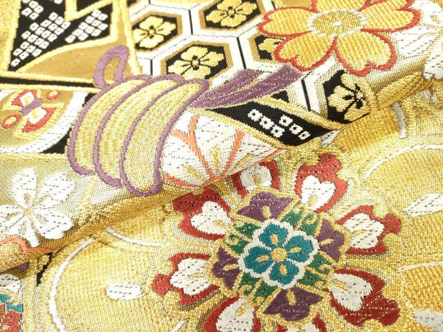 平和屋着物▼六通柄袋帯 唐織 束ね熨斗吉祥花文 金糸 鈴乃屋扱い 正絹 逸品 DABH7560fe