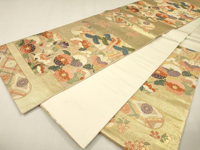 平和屋着物▼六通柄袋帯 唐織 霞花松文 金糸 鈴乃屋扱い 正絹 逸品 DABH7561fe
