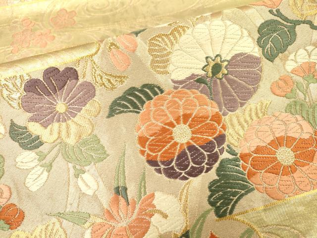 平和屋着物▼六通柄袋帯 唐織 霞花松文 金糸 鈴乃屋扱い 正絹 逸品 DABH7561fe
