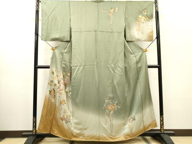 平和屋着物▼訪問着 螺鈿 辻が花 舞蝶花文 暈し染 金銀彩 正絹 逸品 DABH7566fe