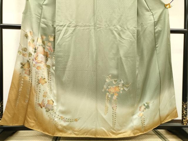 平和屋着物▼訪問着 螺鈿 辻が花 舞蝶花文 暈し染 金銀彩 正絹 逸品 DABH7566fe