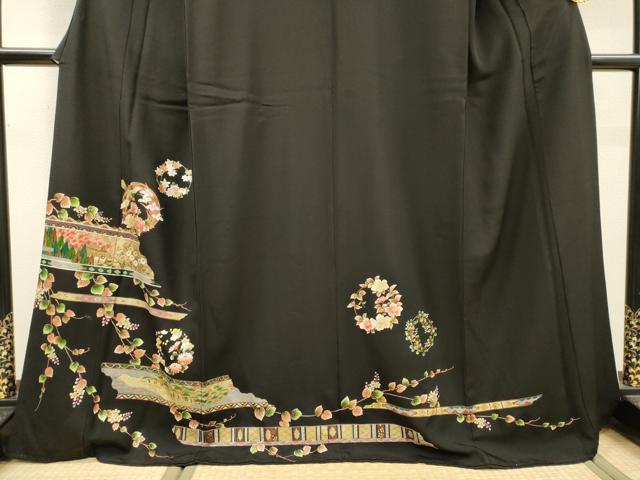 平和屋着物▼豪華黒留袖 鳳凰風景花丸文 金銀彩 正絹 逸品 DABH7568fe