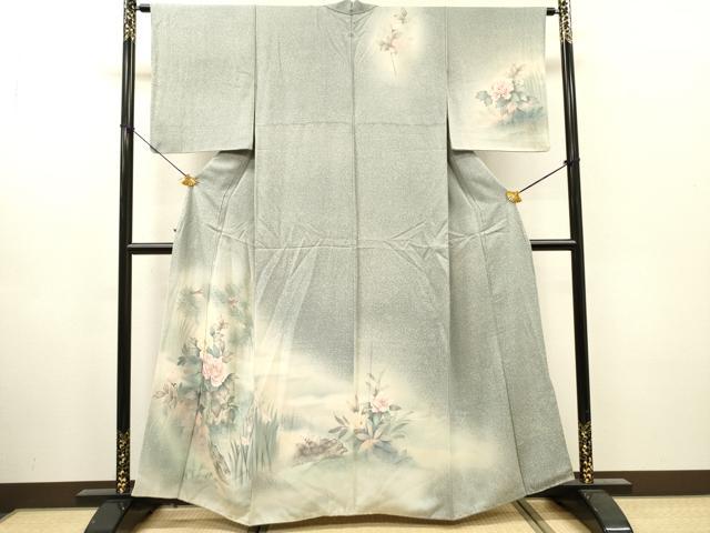 平和屋着物▼訪問着 刺繍 手描き 草花 暈し染 銀彩 正絹 逸品 DABH7569fe