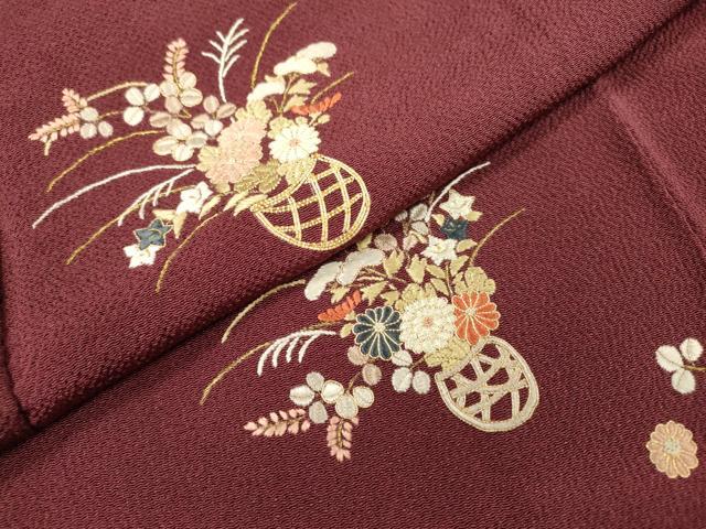平和屋着物▼訪問着 総刺繍 飾花文 鬼しぼ縮緬 正絹 逸品 DABH7573fe