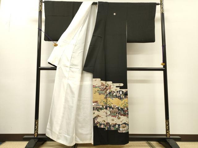 平和屋着物▼豪華黒留袖 作家物 刺繍 人物風景文 金銀彩 正絹 逸品 DABH7574fe