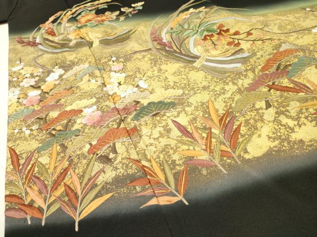 平和屋着物▼豪華黒留袖 駒刺繍 束ね熨斗花松文 暈し染 金彩 正絹 逸品 DABH7575fe