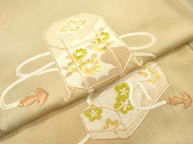 平和屋着物▼訪問着 総刺繍 貝桶文箱花文 暈し染 正絹 逸品 DABH7580fe