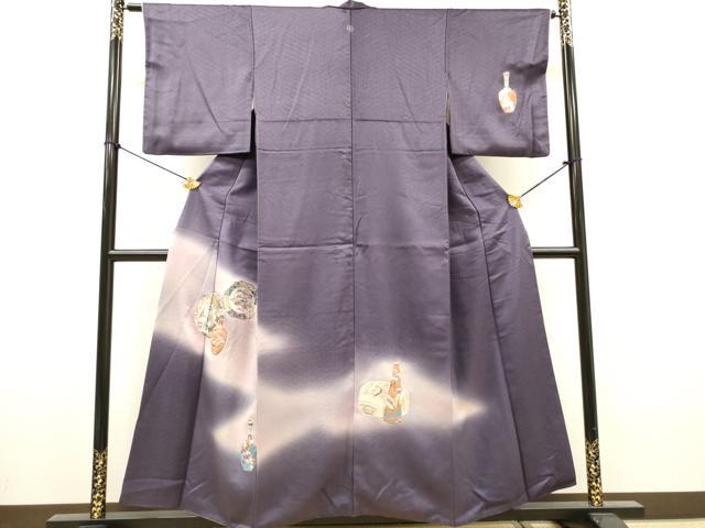 平和屋着物▼中国三大刺繍 相良刺繍 総刺繍 訪問着 陶器花絵皿文 暈し染 正絹 逸品 DABH7583fe