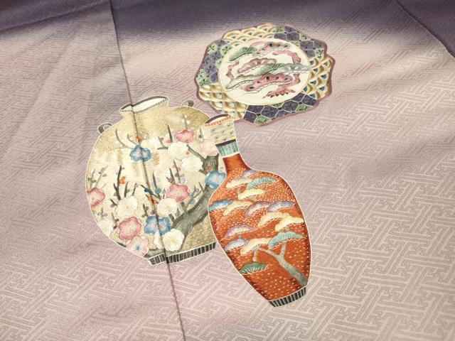 平和屋着物▼中国三大刺繍 相良刺繍 総刺繍 訪問着 陶器花絵皿文 暈し染 正絹 逸品 DABH7583fe