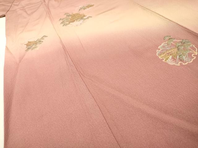 平和屋着物▼訪問着 総刺繍 金閣寺 雪輪風景松文 暈し染 金糸 正絹 逸品 DABH7592fe