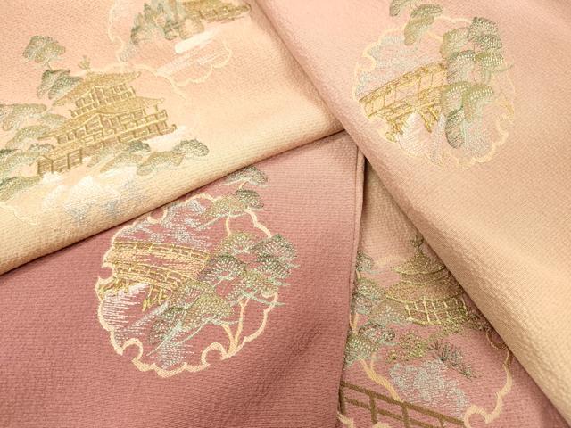 平和屋着物▼訪問着 総刺繍 金閣寺 雪輪風景松文 暈し染 金糸 正絹 逸品 DABH7592fe