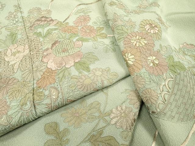 平和屋着物▼中国三大刺繍 スワトウ刺繍 汕頭刺繍 総刺繍 訪問着 花車文 正絹 逸品 DABH7603fe