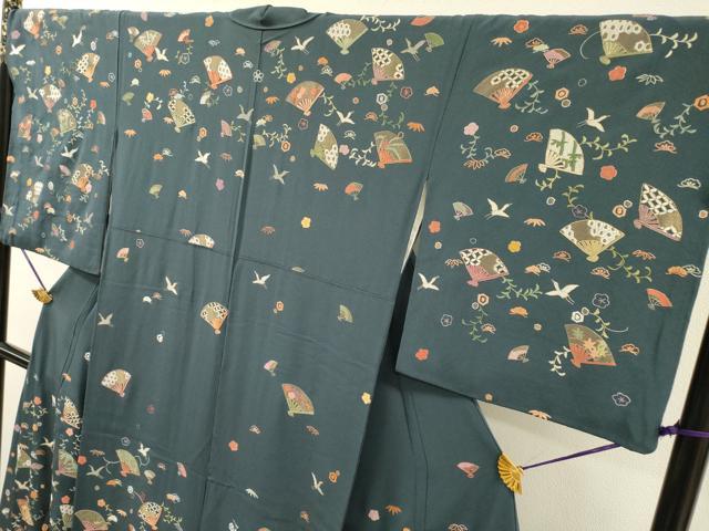 平和屋着物●訪問着 総刺繍 扇面飛鳥花文 金糸 正絹 逸品 DABH7606fe
