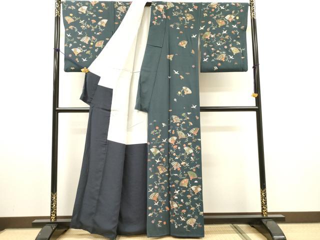 平和屋着物●訪問着 総刺繍 扇面飛鳥花文 金糸 正絹 逸品 DABH7606fe