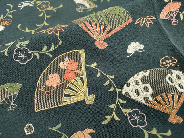 平和屋着物●訪問着 総刺繍 扇面飛鳥花文 金糸 正絹 逸品 DABH7606fe