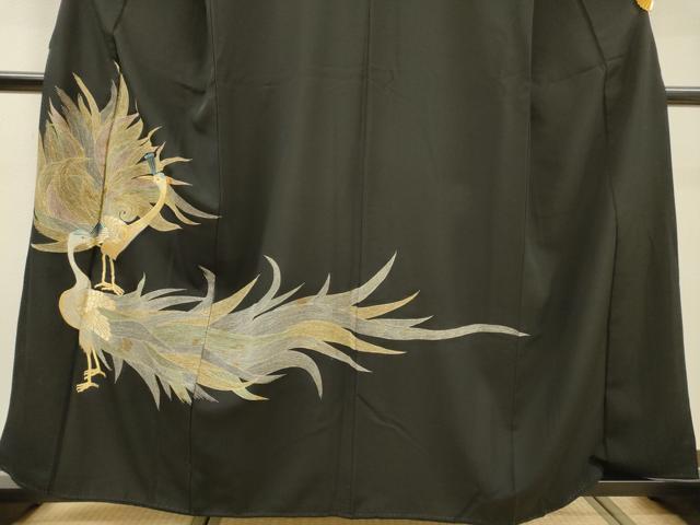 平和屋着物▼豪華黒留袖 総刺繍 孔雀 金銀糸 正絹 逸品 DABH7607fe