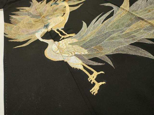 平和屋着物▼豪華黒留袖 総刺繍 孔雀 金銀糸 正絹 逸品 DABH7607fe