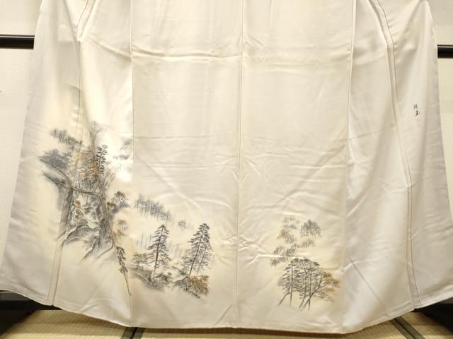 平和屋着物▼訪問着 作家物 手描き 渡り橋風景文 暈し染 正絹 逸品 未使用 DABH7608fe