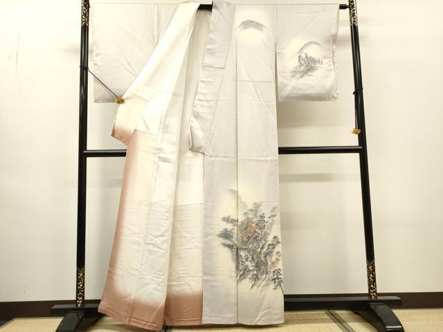 平和屋着物▼訪問着 作家物 手描き 渡り橋風景文 暈し染 正絹 逸品 未使用 DABH7608fe