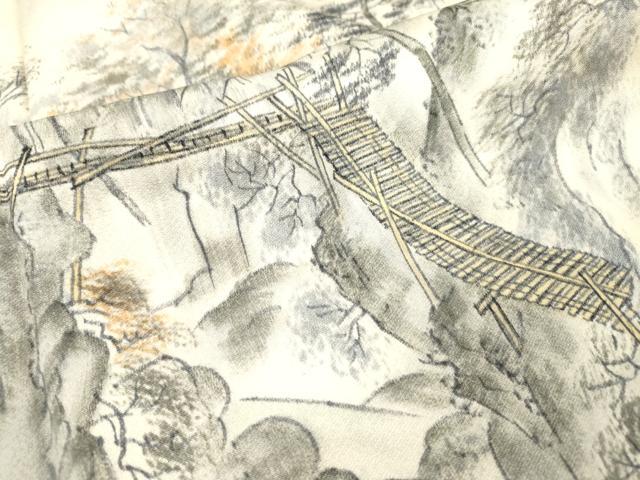 平和屋着物▼訪問着 作家物 手描き 渡り橋風景文 暈し染 正絹 逸品 未使用 DABH7608fe