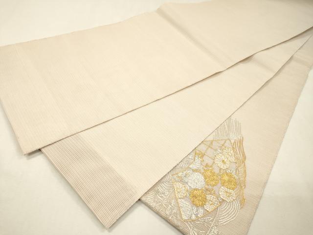 平和屋着物*夏物 太鼓柄袋帯 絽刺し 区限刺繍 総刺繍 駒刺繍 流水地紙花文 金銀糸 正絹 逸品 DABH7646fe
