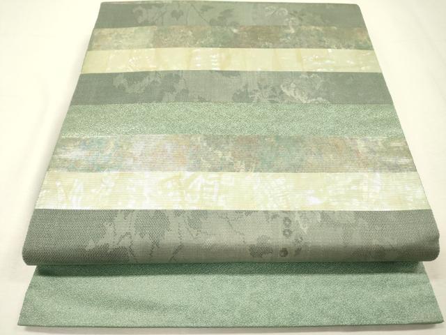 平和屋着物▼太鼓柄袋帯 螺鈿箔 螺鈿大島間道 金彩 引箔 正絹 逸品 未使用 DABH7648fe