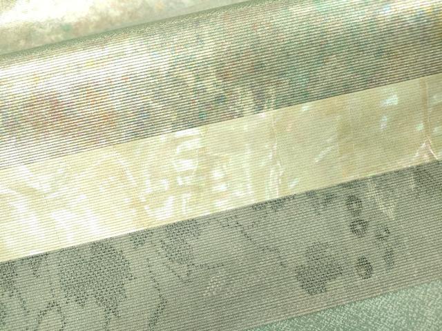 平和屋着物▼太鼓柄袋帯 螺鈿箔 螺鈿大島間道 金彩 引箔 正絹 逸品 未使用 DABH7648fe