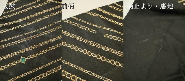 平和屋着物▼六通柄京袋帯 斜縞 黒地 金糸 正絹 逸品 DABH7665fe