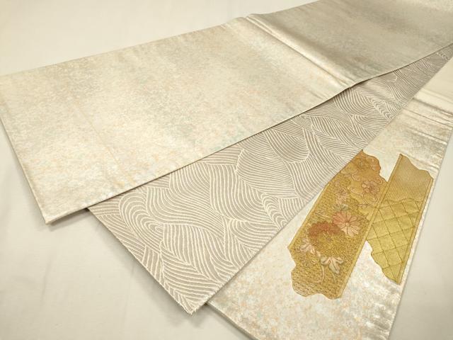 平和屋着物▼両面 中国三大刺繍 スワトウ刺繍 汕頭刺繍 太鼓柄袋帯 螺鈿 駒刺繍 地紙鳳凰花文 金彩 引箔 正絹 逸品 DABH7672fe