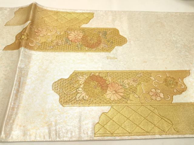 平和屋着物▼両面 中国三大刺繍 スワトウ刺繍 汕頭刺繍 太鼓柄袋帯 螺鈿 駒刺繍 地紙鳳凰花文 金彩 引箔 正絹 逸品 DABH7672fe