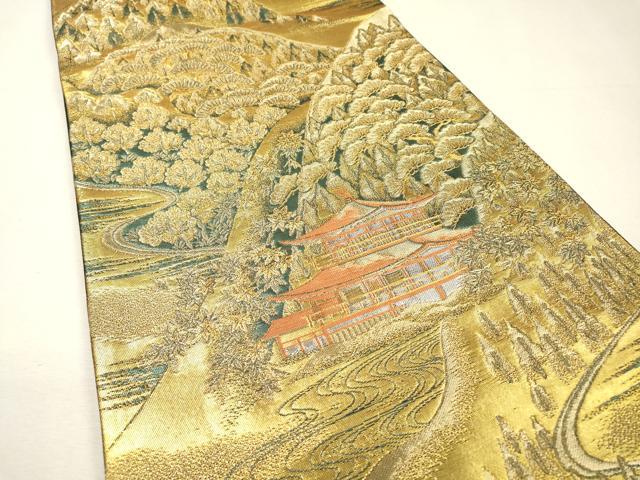 平和屋着物▼六通柄袋帯 金閣寺 金銀糸 正絹 逸品 DABH7686fe