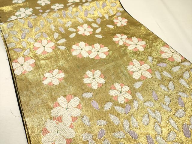 平和屋着物▼六通柄袋帯 舞桜 金糸 正絹 逸品 DABH7688fe